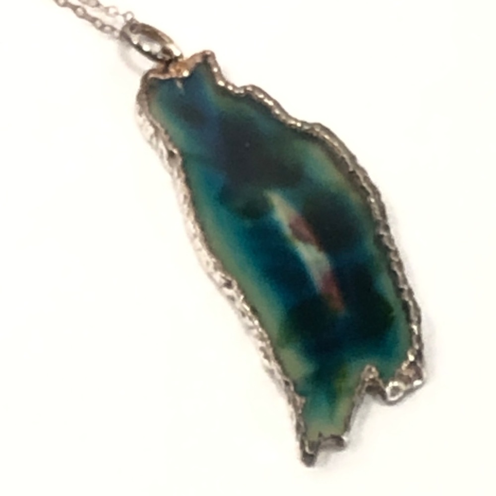 Painted Glass Pendant - Sterling Chain - Picture 6 of 7
